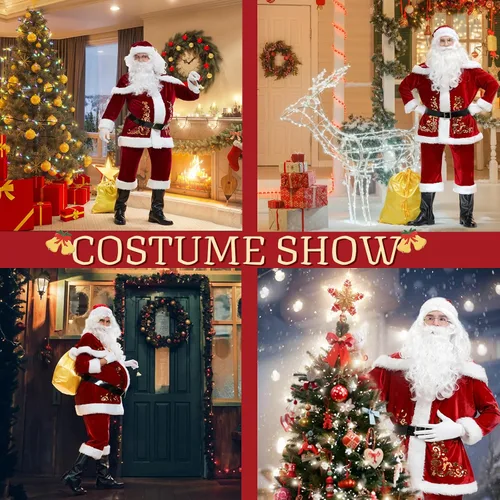 Vista 7 de Neragron Santa Claus Costume for Men, 15pcs Deluxe Christmas Adult Santa Costume Set Santa Claus Suit Adult Men Santa Outfit