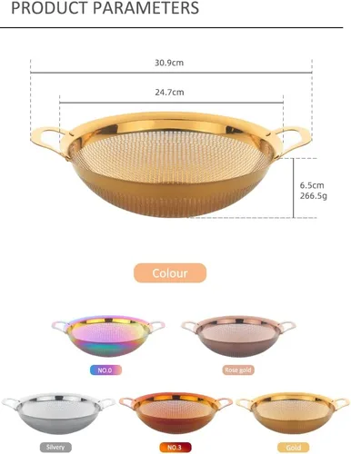 Vista 4 de Colador de acero inoxidable con asa y patas para pasta, espaguetis, bayas, verduras, frutas, fideos, ensaladas, colador de frutas, colador