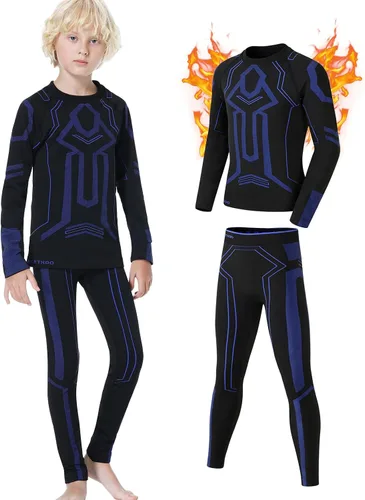 Vista 7 de MeetHoo Conjunto de ropa interior térmica para niños capa base de pantalones largos con forro polar para niños