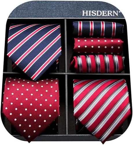 Vista 13 de HISDERN Juego de corbatas extralargas para hombre y pañuelo de bolsillo de 63 pulgadas, colección XL, caja de regalo, corbata, lote de 3