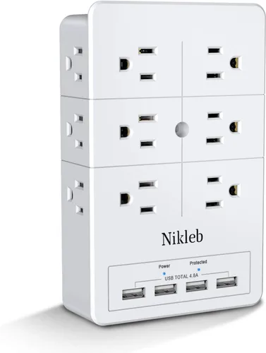 Vista 10 de Cargador de pared con protector de sobretensiones, regleta de alimentación con 12 tomas de corriente alterna anchas, bloques de carga USB de 4
