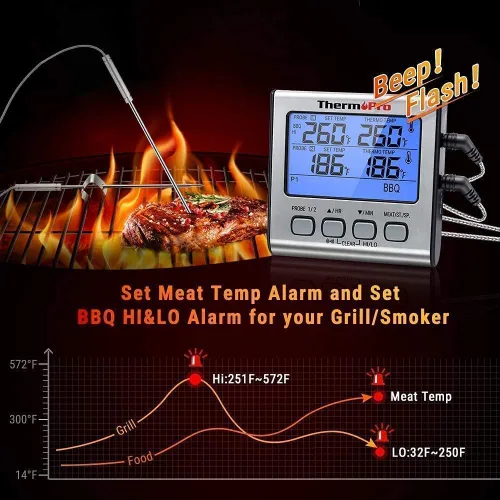 Vista 9 de ThermPro TP17 Termómetro digital para carne con sondas dobles + ThermoPro TP19 Termómetro termopar impermeable ultra rápido