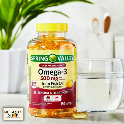 Vista 4 de Spring Valley Omega 3 500mg 180 cápsulas blandas de aceite de pescado Suplementos dietéticos + me Gusta Sticker