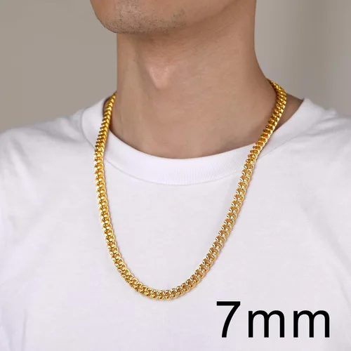 Vista 2 de ChainsHouse Cuban Chain Necklace for Men Women 18K Real Gold Plated Stainless Steel Miami Curb Chains 18202224262830 Length4mm7mm Wide