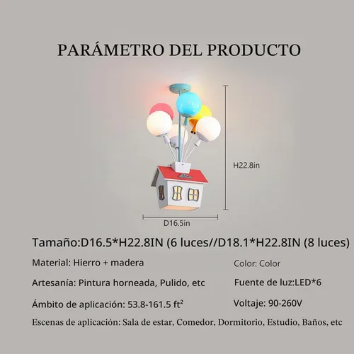 Vista 7 de Lámpara de techo con forma de casa para niños, araña de madera con forma de caricatura, con pantalla acrílica, lámpara de techo Sputnik