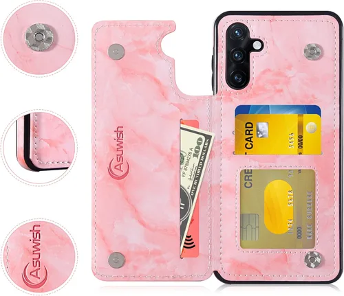 Vista 3 de Asuwish Funda de teléfono para Samsung Galaxy A13 5G con protector de pantalla de vidrio templado y billetera de mármol abatible con soporte
