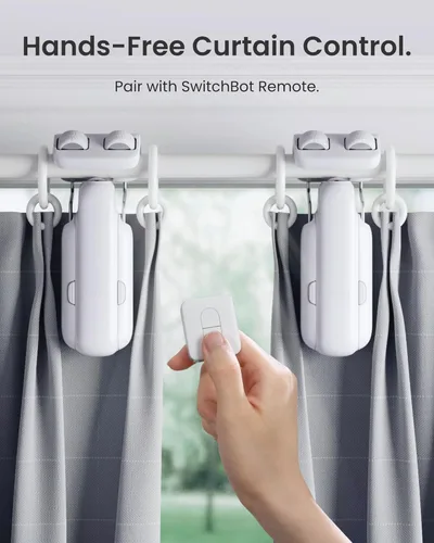Vista 4 de SwitchBot - 2 paquetes de abridor de cortinas inteligente automático con Hub3 - Control remoto Bluetooth con aplicación/temporizador, motor de alto