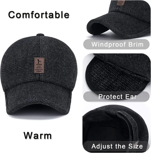 Vista 4 de Gorro de invierno para hombre ajustable cálido deportivo béisbol gorras de papá orejeras 217-236in