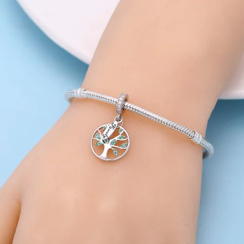 Vista 5 de SOUKISS Abalorio de plata de ley 925 con diseño de árbol de la vida familiar para pulsera europea