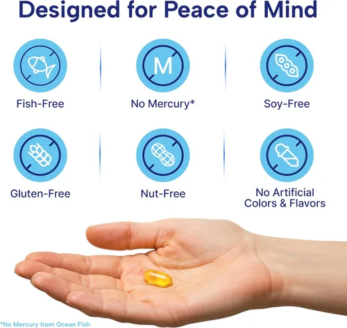 Vista 4 de OmegaVia Prenatal DHA 600mg Suplemento de Omega-3 sin pescado Apoya el desarrollo del cerebro, ojos y sistema nervioso del bebé Seguro