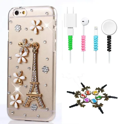 Vista 4 de Bling Case compatible con iPhone 5C - Elegante - 3D hecha a mano [Serie Sparkle Series] Eiffel diseño mariposa oso perla diseño mariposa cubierta