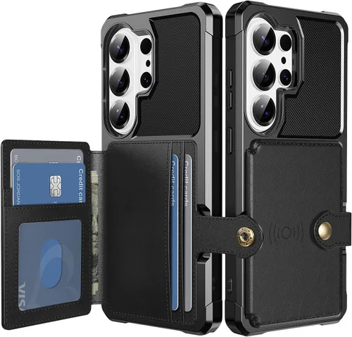 Vista 107 de Funda para Samsung Galaxy S21 Ultra con tarjetero, compatible con soporte magnético para automóvil, resistente a los golpes, resistente, suave, TPU