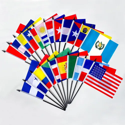 Vista 5 de Paquete de 22 banderas pequeñas de mano de países de América Latina, incluye 18 países de América Latina, 5 x 8 pulgadas