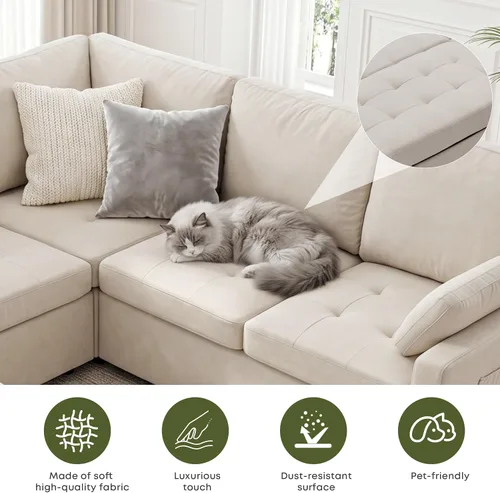 Vista 8 de Huatean Home Sofá extraíble de 105 pulgadas con almacenamiento, sofá cama, sofás modulares en forma de U de 7 asientos para sala de estar, sofá Beige