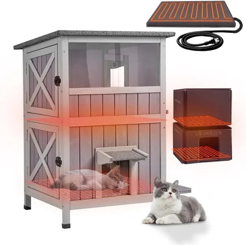 Vista 10 de GUTINNEEN Casa Calefaccionada para Gatos de Exterior, Casa Aislada para Gatos de Exteriores Resistente a la Intemperie, Refugio para Gatos Ferales