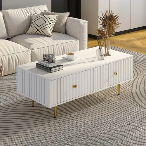 Vista 10 de HedoAjim Mesa de centro moderna con almacenamiento con 2 cajones grandes, mesa auxiliar rectangular negra para sala de estar, mesa de té acanalada