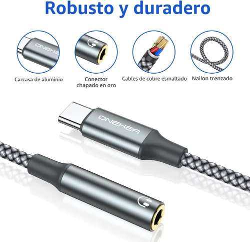 Vista 4 de OneKer │ Adaptador USB de tipo C a conector de auriculares de 3,5 mm, (paquete de 2 unidades) cable USB C a auxiliar hembra compatible con iPhone