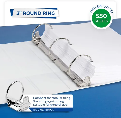Vista 3 de Samsill (MP128587) - Carpeta de 3 anillos redondos de 3 pulgadas, fabricada en los EE. UU., con cubierta transparente personalizable para insertos