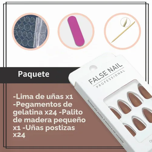 Vista 4 de Uñas postizas a presión marrón café, uñas postizas medianas de almendra, color sólido, cobertura completa, uñas postizas artificiales brillantes