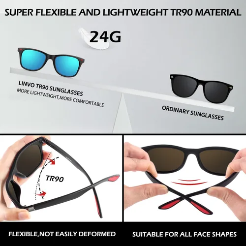 Vista 3 de LINVO Lentes de sol polarizados para hombres y mujeres, ultraligeros TR90 para conducir, pesca, golf, HD, UV400