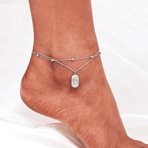 Vista 17 de CHIC & ARTSY Tobilleras delicadas de plata de ley S925 para verano, pulsera de tobillo ajustable multicapa para playa, joyería de pie para mujer