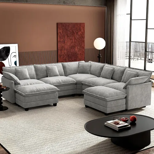 Vista 14 de Ihanherry - Sofá de nube de 3 plazas en L, modular, de asiento profundo, para sala de estar, cómodo cojín de asiento tapizado de doble capa, tela