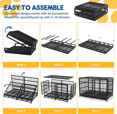 Vista 6 de Asee'm Jaula de perro resistente de 48 pulgadas con ruedas para perros grandes, jaula indestructible a prueba de escapes para perros de alta