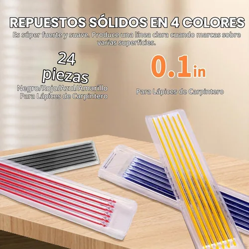 Vista 7 de Paquete de 4 lápices de carpintero con sacapuntas, juego de lápices mecánicos con 28 repuestos, lápices de construcción resistentes para carpintería