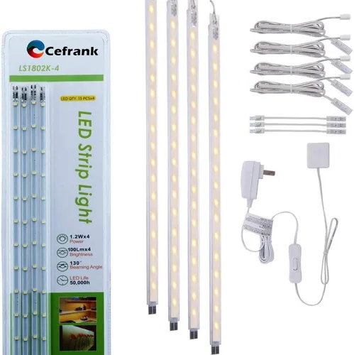 Vista 9 de Kit de barra de luz con pantalla LED, (4) tiras de luces conectables enchufables de 16 pulgadas para gabinete de exhibición grande, serie + conexión