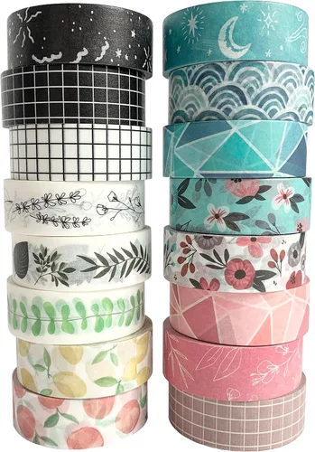 Vista 8 de ZYNSHE - Juego de 12 rollos de cinta adhesiva washi de 15 mm de ancho, linda y decorativa para diario, álbum de recortes, manualidades, bullet