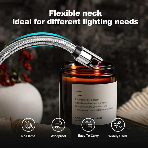 Vista 5 de Paquete de 2 encendedores eléctricos de velas – Arco de plasma recargable por USB, resistente al viento, sin llama con cuello flexible para velas