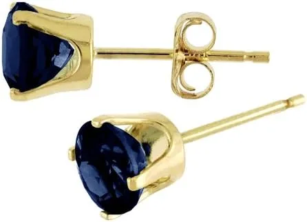 Vista 3 de Aretes redondos de zafiro natural de 1 quilate en oro amarillo de 14 k, Zafiro