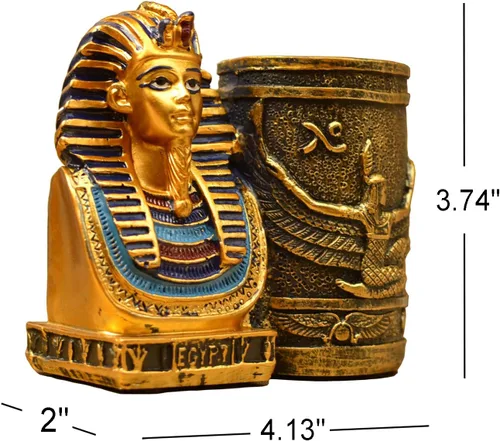 Vista 6 de Portalápices egipcio antiguo, vaso para bolígrafo King Pharaoh, soporte para bolígrafos para escritorio, oficina, organizador de bolígrafos