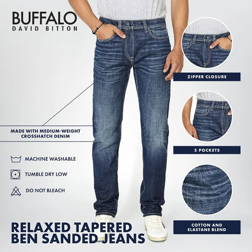 Vista 4 de Buffalo David Bitton Ben - Jeans de mezclilla cónicos relajados para hombre