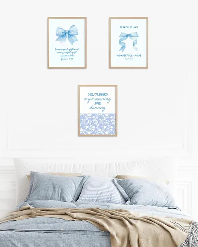 Vista 7 de HesenDot Blue Coquette Bible Verbs You Turned My Mourning into Dancing - Juego de 1 12x16 Inch, You Turned My Mourning into Dancing Blue Canvas