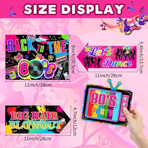 Vista 2 de Hooqict 20 piezas de decoraciones de fiesta de los años 80, letrero retro de neón para adultos, disco hip hop, temática de los años 80, suministros