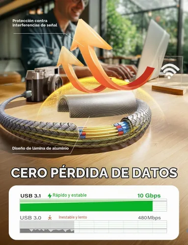 Vista 4 de AINOPE - Cable de disco duro externo micro B a USB C Cbale de 1.5 pies Nylon Braided 10Gbps Data Transfer for MacBook Pro/Air, Tablet/iPad, WD