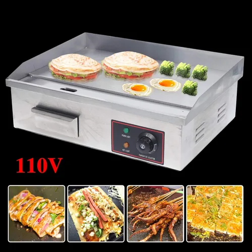 Vista 4 de Plancha eléctrica de encimera plana, parrilla comercial de acero inoxidable con control de temperatura ajustable, parrilla de restaurante
