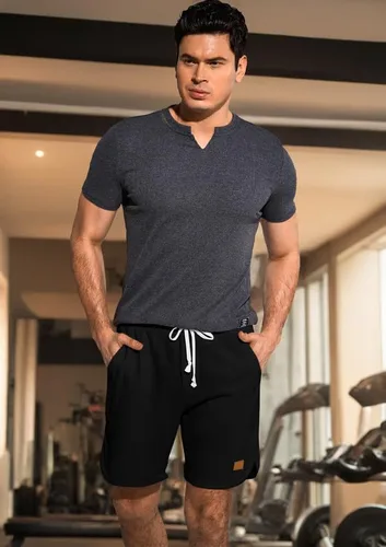 Vista 9 de JMIERR Pantalones cortos de punto gofre para hombre, estilo casual, cintura elástica, cordón ajustable, pantalones cortos de entrenamiento