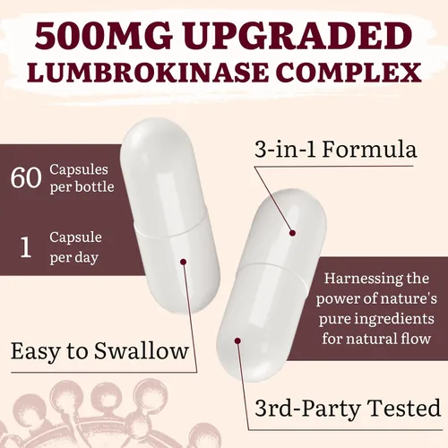 Vista 7 de Lumbrokinase 100 mg (Actividad máxima 1,000,000 LKU), Nattokinase 100 mg - 2,000 FU de actividad y arroz de levadura roja 300 mg, suplemento potente