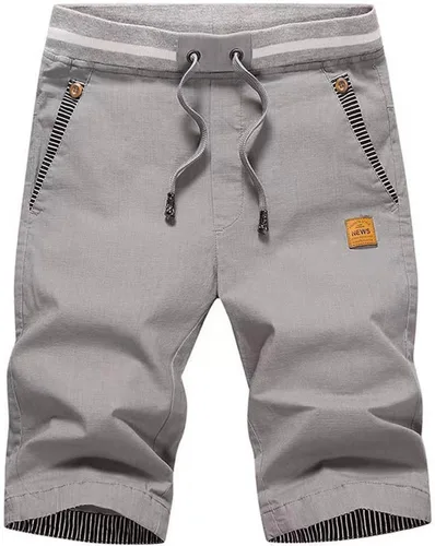 Vista 8 de JustSun Pantalones cortos para hombre, estilo casual, de algodón, con cintura elástica y bolsillos Negro
