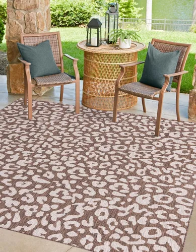 Vista 16 de Unique Loom colección Outdoor Safari Alfombra para exteriores - Leopardo (13' redonda, azul/gris)
