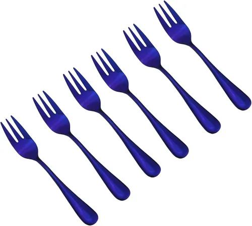 Vista 7 de Juego de 6 cubiertos de acero inoxidable de 5.5 pulgadas, tenedores para pastel de frutas, tenedores y tenedores para tartas de frutas