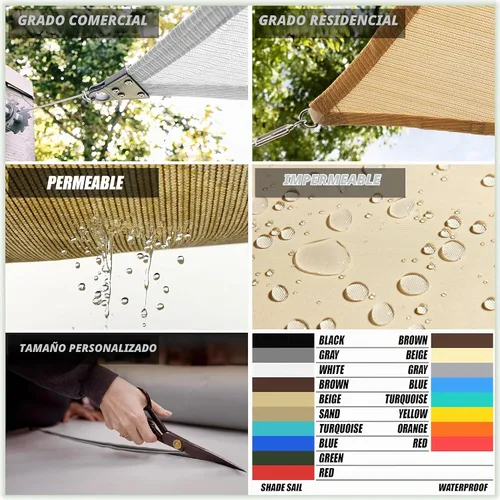 Vista 4 de ColourTree Toldo Vela Triangular de Sombra Solar de 8' x 8' x 8' Beige CTSLT8 - Tela de Malla de Toldo con Bloqueo UV UPF50 - Uso Comercial