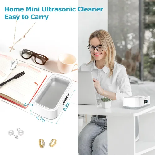 Vista 6 de Limpiador ultrasónico de joyas, mini máquina de limpieza ultrasónica de 49 kHz para gafas, joyas, anillos, aretes, anteojos, retenedores