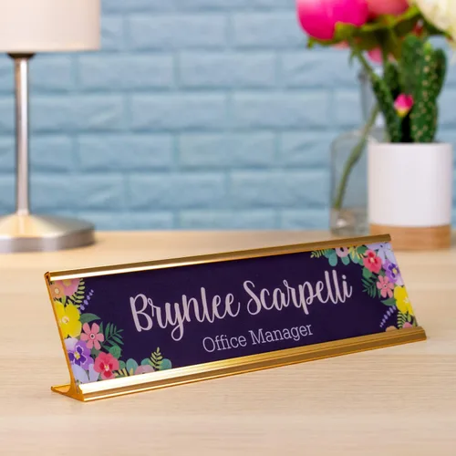 Vista 2 de ExcelMark Placa de nombre de diseñador floral de 2 x 8 pulgadas (estilo 1)