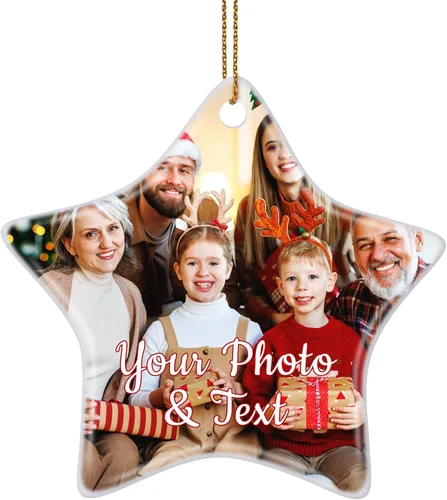 Vista 14 de Paquete de 4 adornos de Navidad personalizados 2025 de cerámica personalizada con foto y texto para decoración de árbol de Navidad, primera Navidad