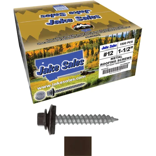Vista 151 de 12 tornillos para techos de metal gris ABC de 1-1/2 pulgadas, cabezal de arandela hexagonal, arranque automático/roscado, arandela EPDM. 1 bolsa