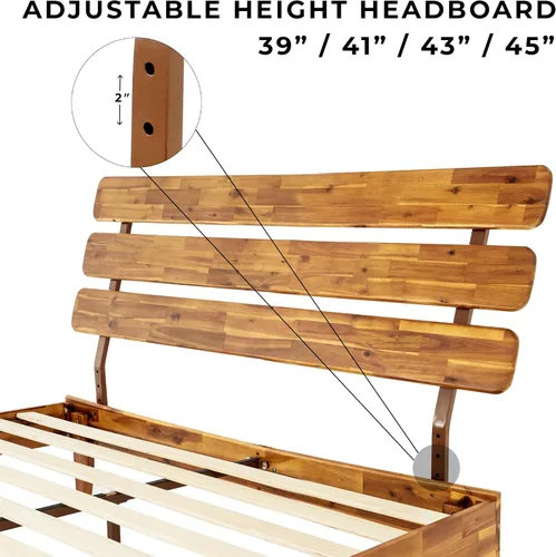 Vista 7 de Bme Caden Base de cama de lujo de 15 pulgadas con cabecera ajustable, estilo de mediados de siglo con madera de acacia, no necesita somier, soporte