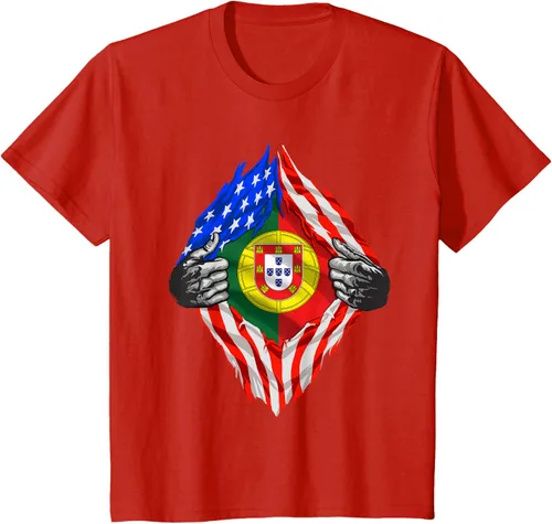 Vista 3 de Camiseta de bandera de Estados Unidos con diseño de raíces portuguesas, Negro, S